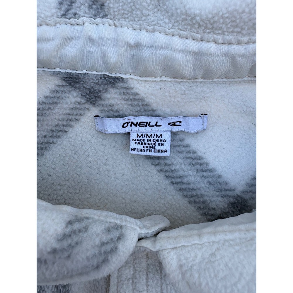O'Neill Mens Cream Grey Plaid Fleece Shirt Jacket Shacket Size Medium - Picture 3 of 16